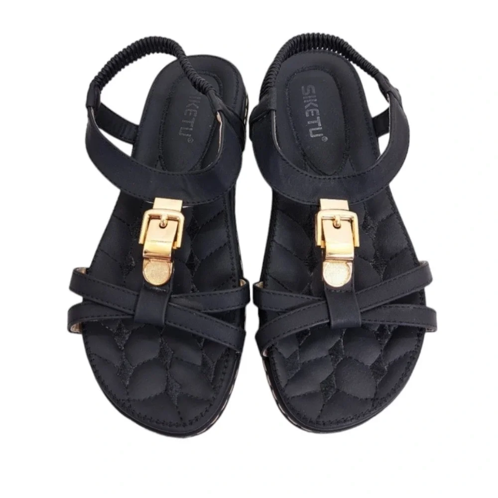 SIKETU Women's Black Summer Sandals Elastic T Strap Flip Flat‎ 8W